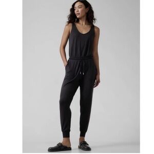 ATHLETA Balance Jumpsuit Black Size Large Lightweight French Terry TENCEL Modal